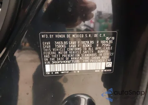 2019 Honda Fit Lx z USA, uszkodzony, nr VIN 3HGGK5H40KM735205